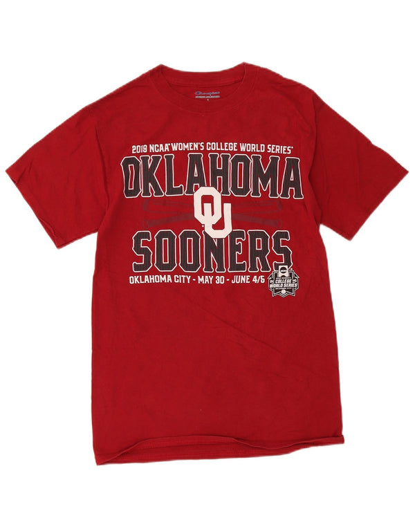 Camiseta masculina Champion Oklahoma Sooners com estampa gráfica pequena de algodão vermelho