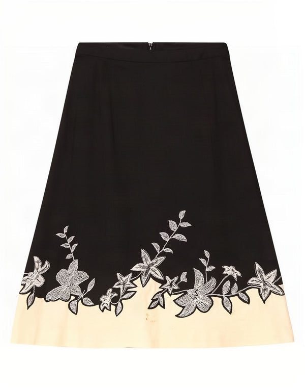 Saia evasê feminina Coast Reino Unido 8 pequena W28 algodão floral preto