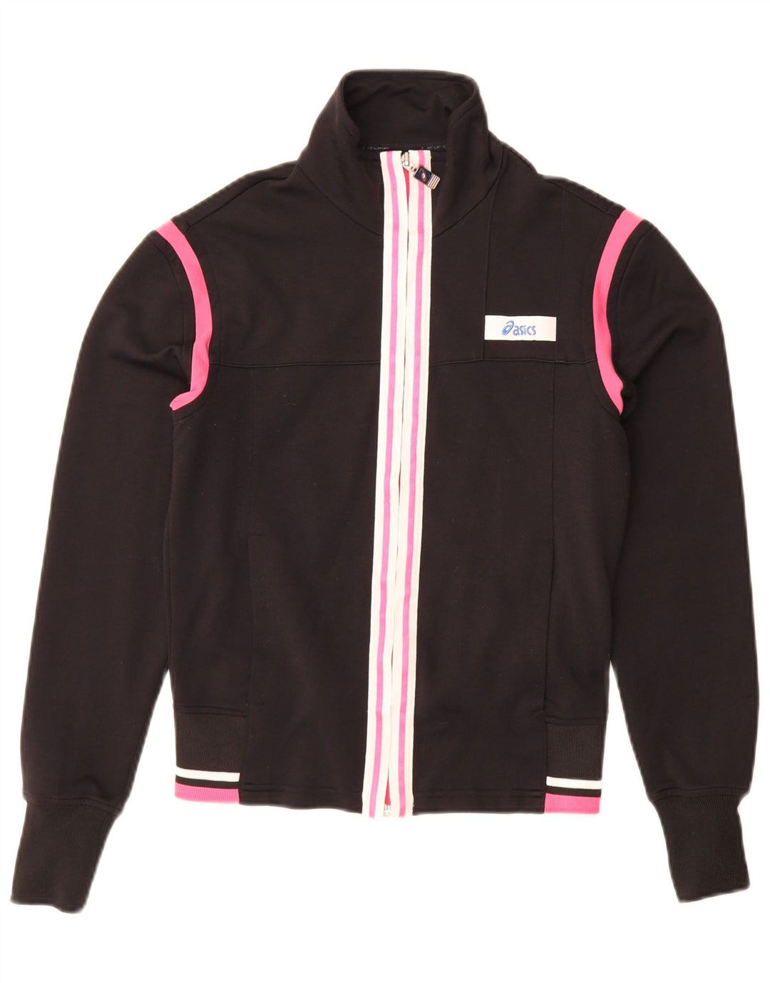 Asics Womens Tracksuit Top Jacket UK 10 Pequeno Preto Colorblock