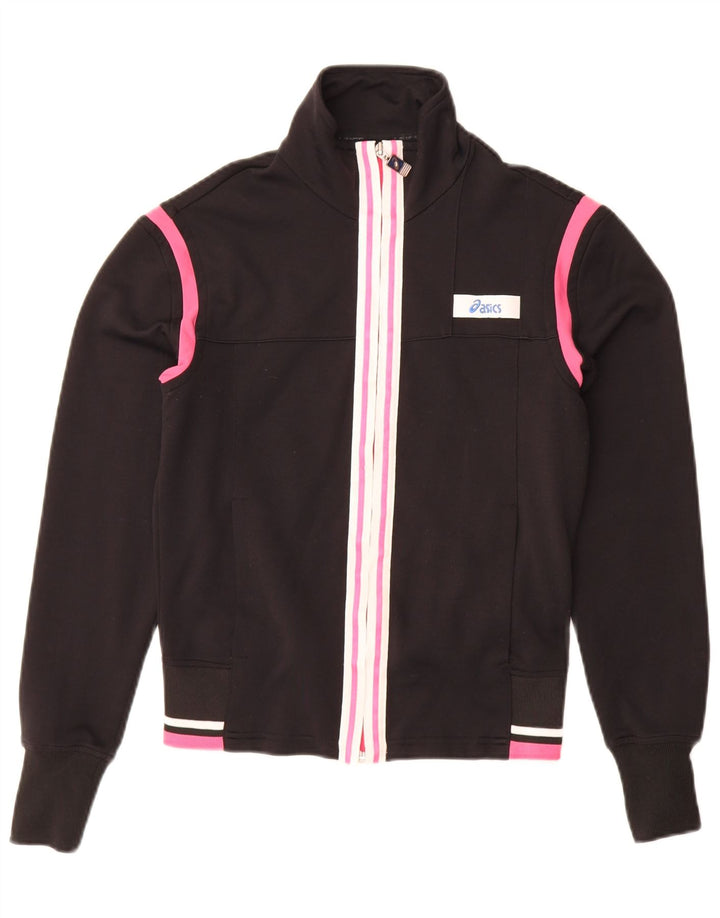 Asics Womens Tracksuit Top Jacket UK 10 Pequeno Preto Colorblock