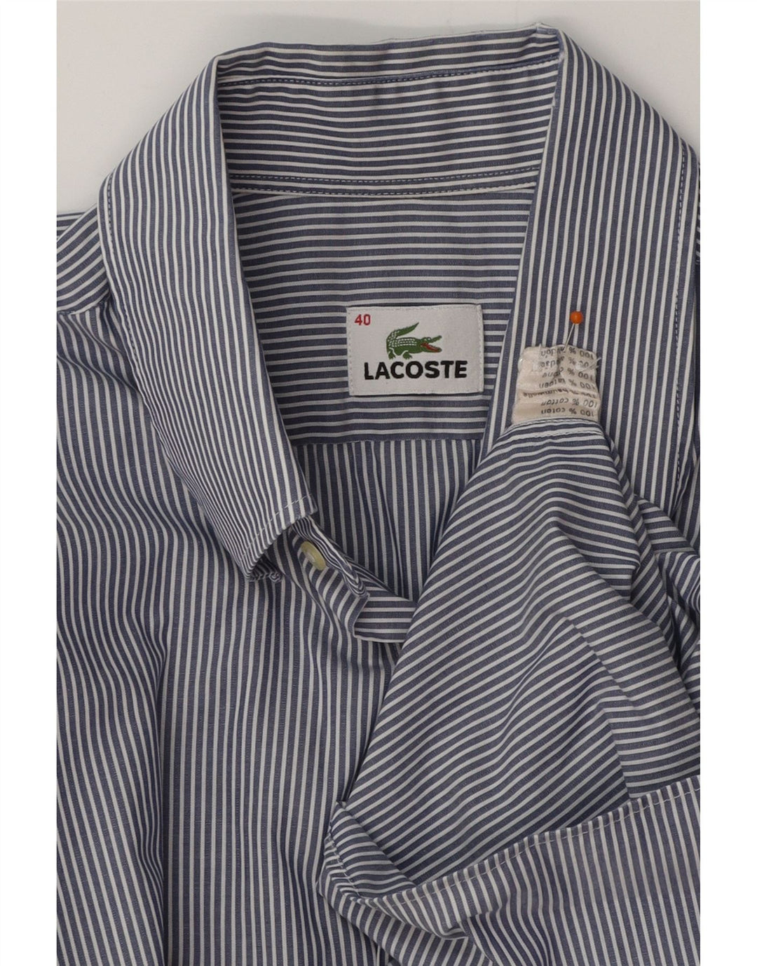 Camisa masculina LACOSTE tamanho 40 algodão listrado azul médio