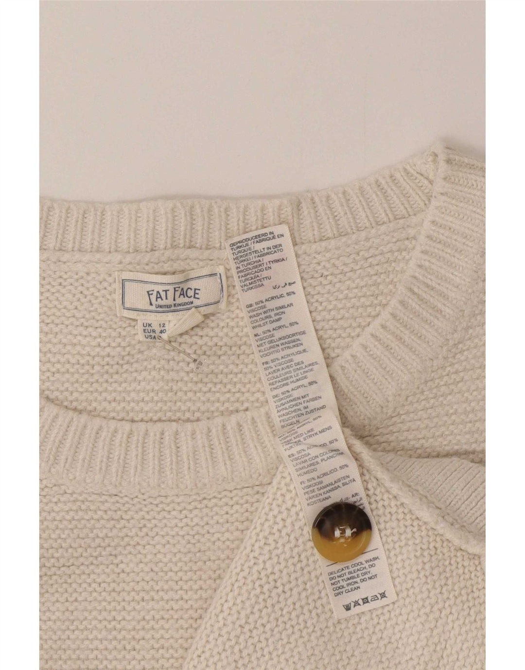 Suéter feminino Fat Face com gola de barco e acrílico branco médio UK 12