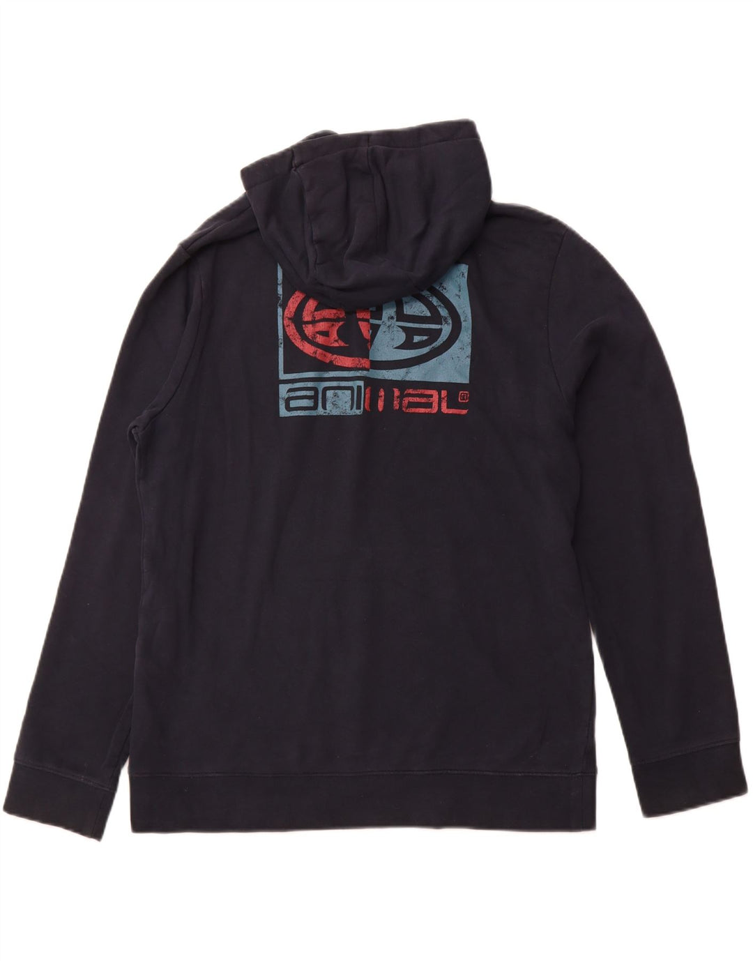 ANIMAL Mens Graphic Hoodie Jumper Grande Algodão Azul Marinho