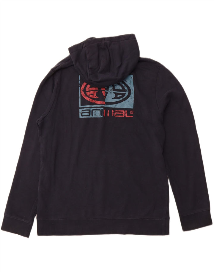 ANIMAL Mens Graphic Hoodie Jumper Grande Algodão Azul Marinho
