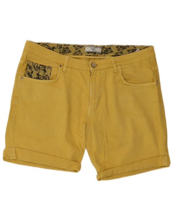 Zara Mens Denim Shorts EU 44 Grande W34 Algodão Amarelo