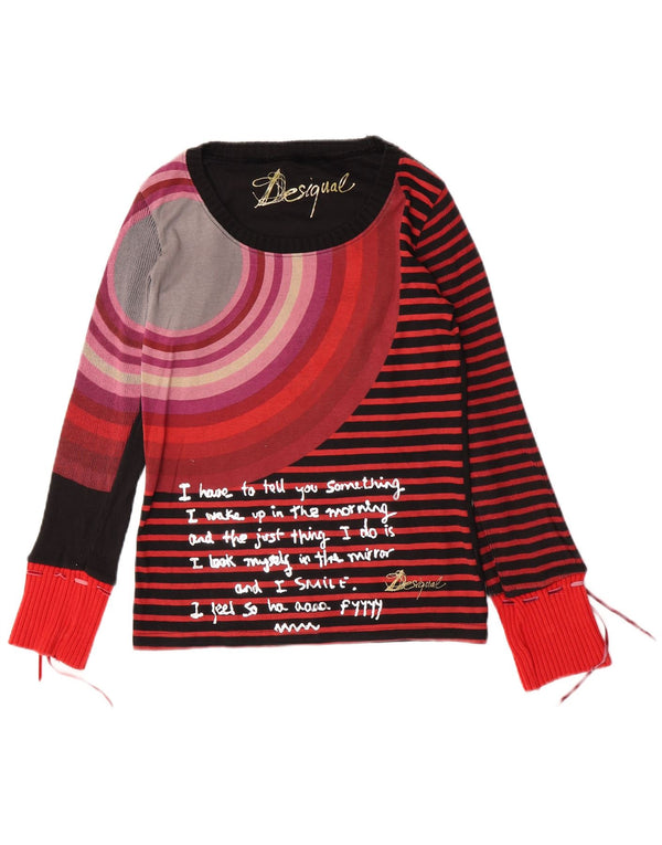 Top gráfico feminino Desigual manga comprida UK 14 listrado preto grande