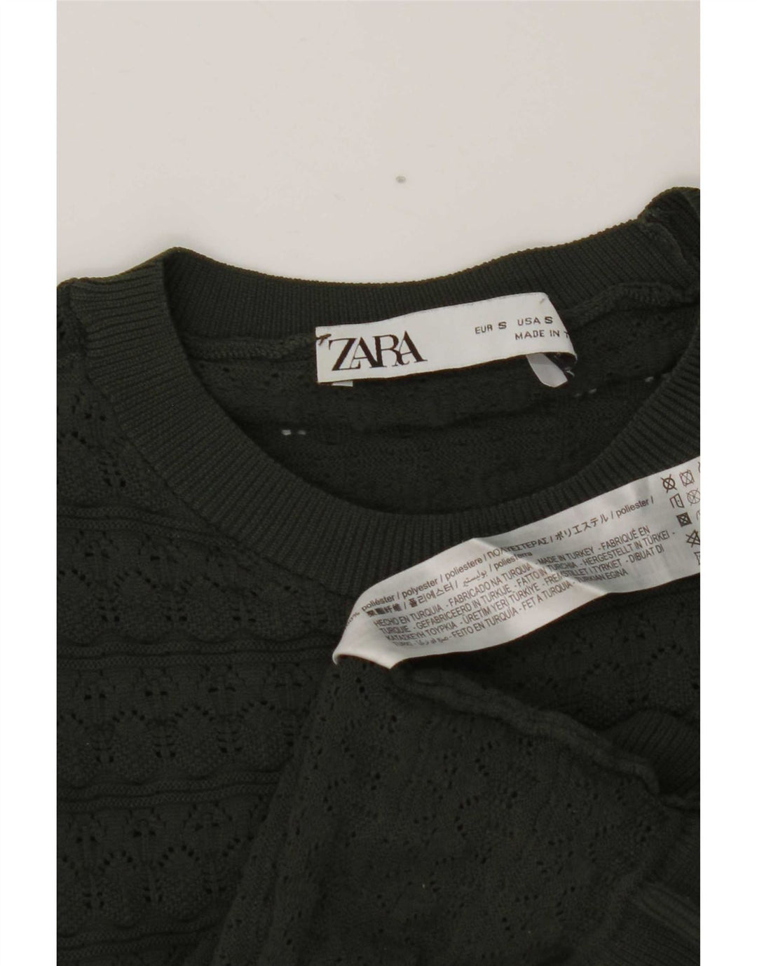 Zara Womens Crop Ruffle Front Top Manga Longa Reino Unido 8 Pequeno Poliéster Cáqui