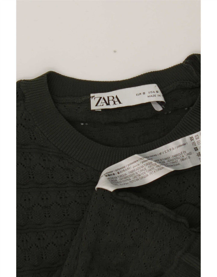 Zara Womens Crop Ruffle Front Top Manga Longa Reino Unido 8 Pequeno Poliéster Cáqui