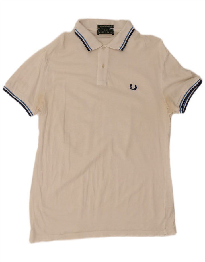 Camisa polo masculina Fred Perry de algodão branco médio