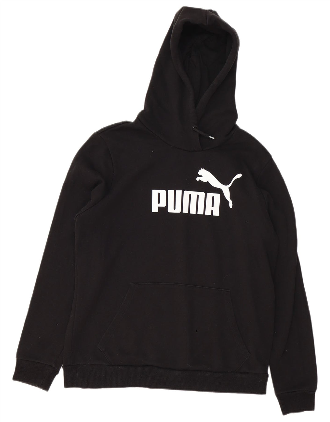 PUMA feminino gráfico moletom com capuz UK 16 grande algodão preto