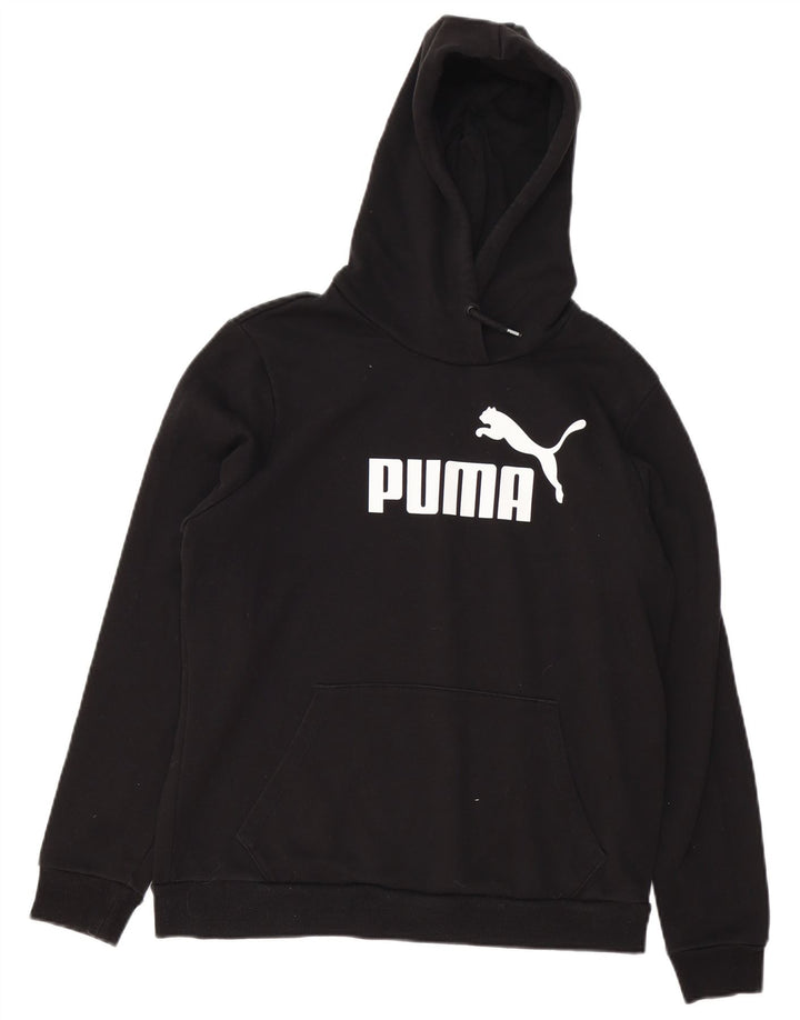 PUMA feminino gráfico moletom com capuz UK 16 grande algodão preto