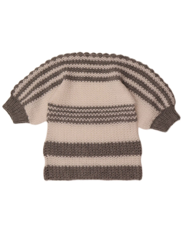Suéter feminino vintage com gola canoa Reino Unido 10 bloco colorido cinza pequeno