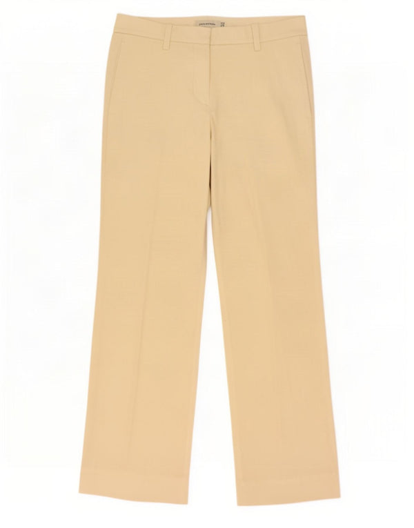 Zara Calça Chino Feminina de Perna Larga EU 40 Médio W30 L29 Algodão Bege