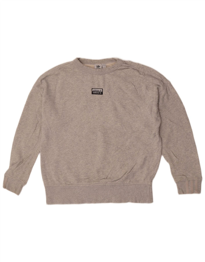 Adidas feminino oversized moletom jumper reino unido 8 pequeno cinza manchado algodão