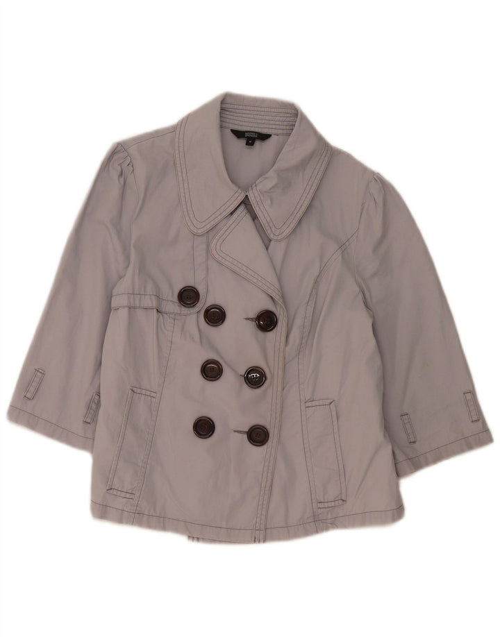 Jaqueta feminina Marks & Spencer manga 3/4 com peito duplo Reino Unido 8 pequena cinza