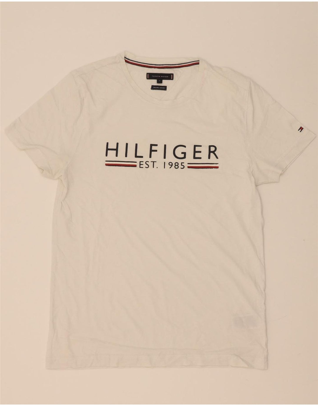 Tommy Hilfiger Camiseta masculina gráfica Top médio algodão branco