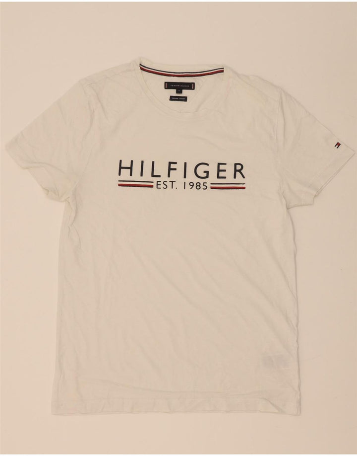 Tommy Hilfiger Camiseta masculina gráfica Top médio algodão branco