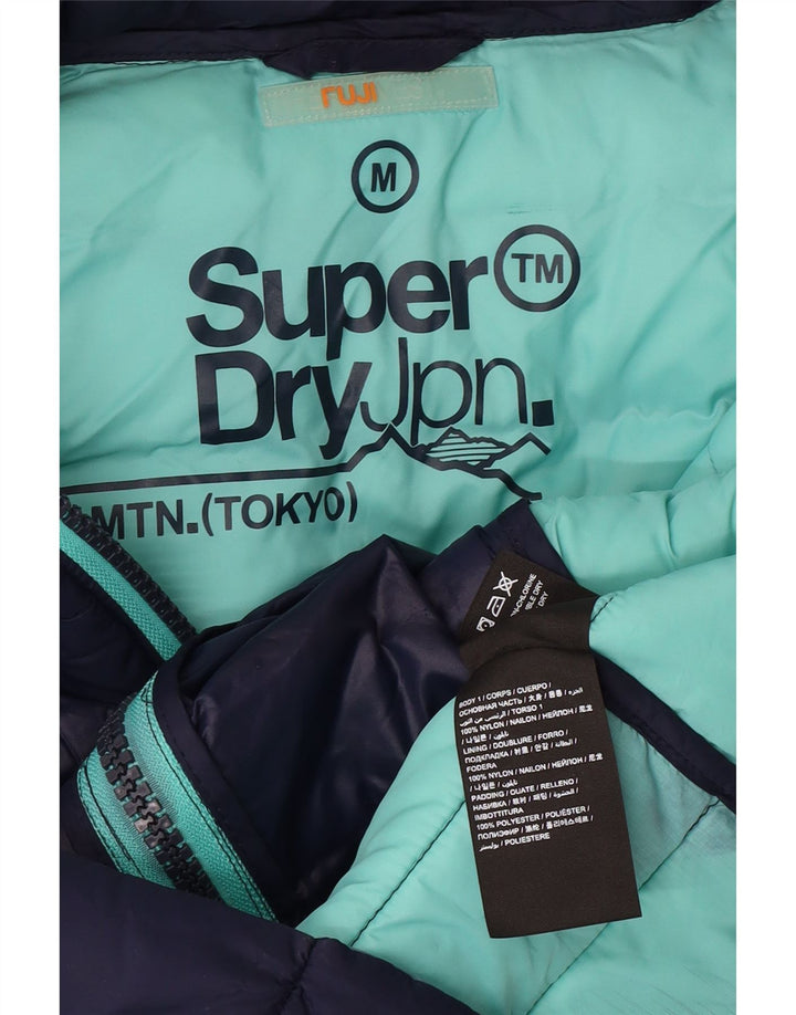 Colete acolchoado com capuz feminino SUPERDRY UK 14 nylon azul marinho médio