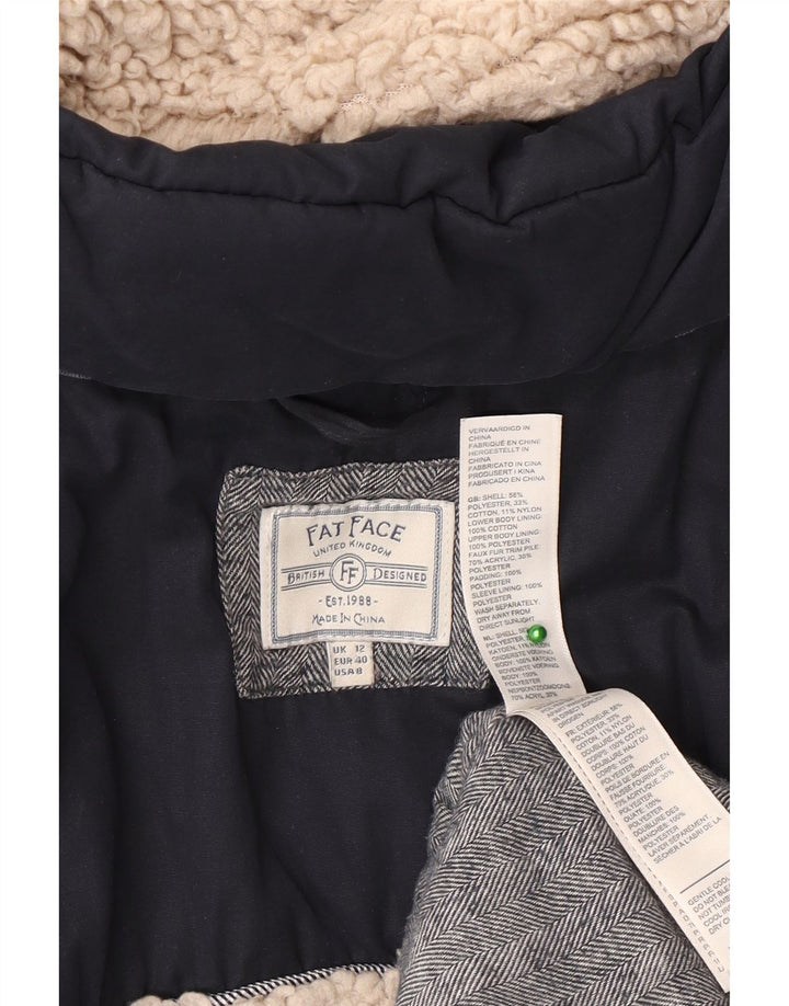 Casaco acolchoado sherpa com capuz feminino Fat Face UK 12 poliéster azul marinho médio
