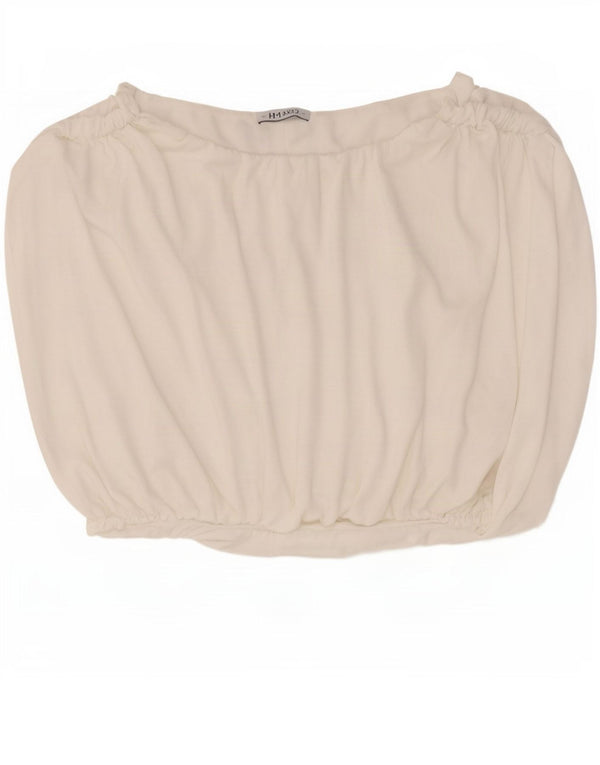 Zara Top curto feminino sem mangas UK 12 poliéster branco médio