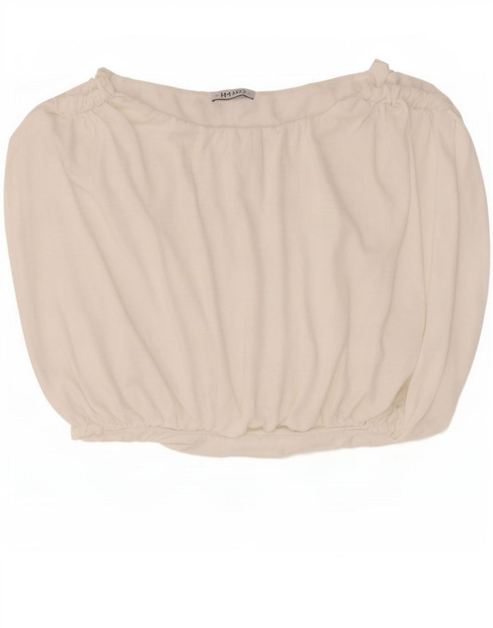 Zara Top curto feminino sem mangas UK 12 poliéster branco médio