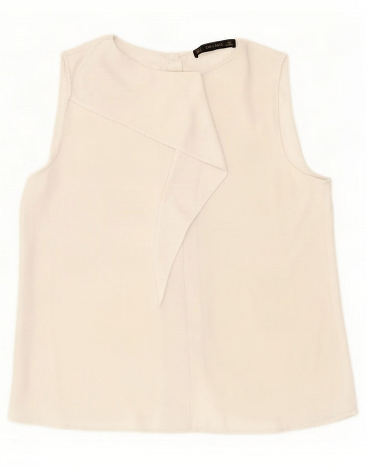 Blusa feminina sem mangas Zara Top UK 16 grande branco