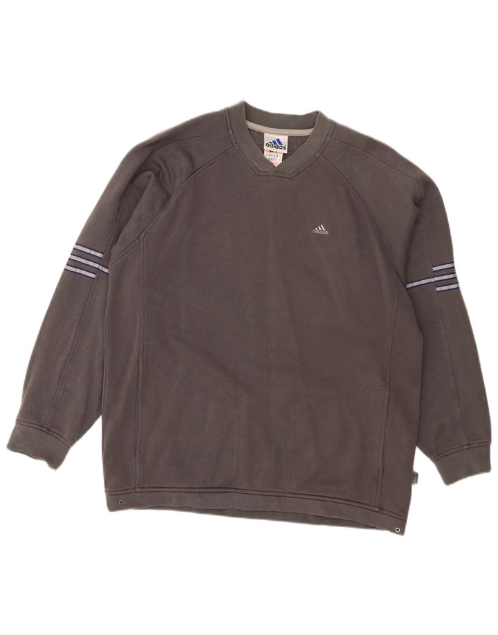 Adidas Meninos Suéter Jumper 15-16 Anos Cinza Listrado Algodão
