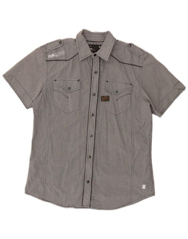 Camisa militar masculina de manga curta G-Star XL cinza algodão guingão