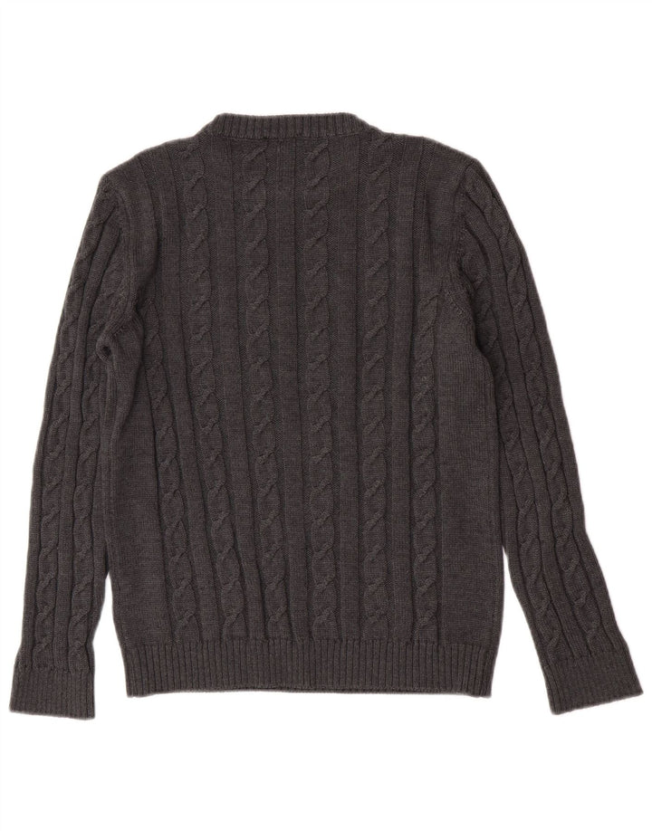 Suéter feminino Refrigiwear com gola redonda, lã virgem cinza médio