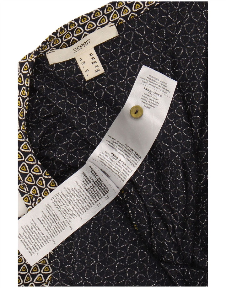 Vestido maxi feminino ESPRIT manga 3/4 Reino Unido 18 XL azul marinho viscose geométrica