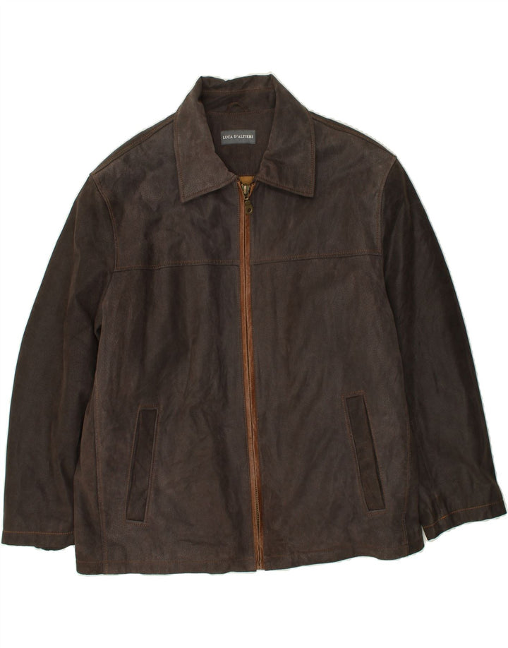 Jaqueta de couro masculina LUCA D'ALTIERI Reino Unido 56 3XL couro marrom