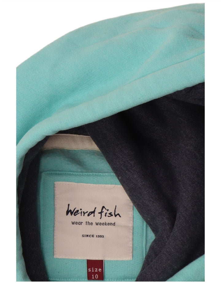 WEIRD FISH Suéter feminino com capuz gráfico Reino Unido 10 pequeno algodão turquesa