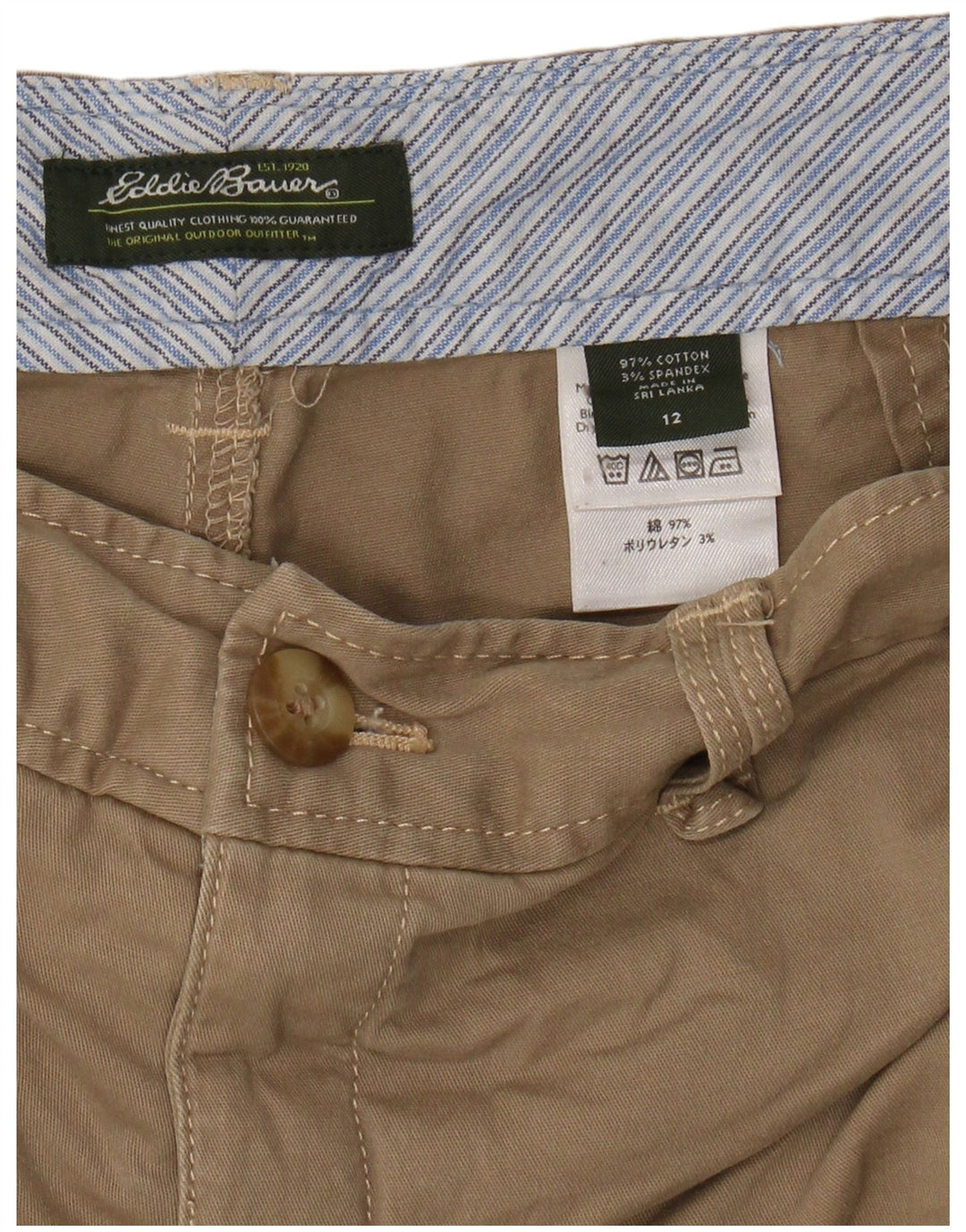 Bermuda masculina EDDIE BAUER US 12 grande W34 algodão bege