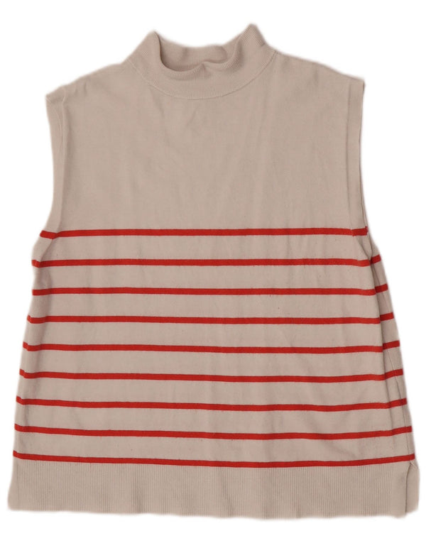 Marks & Spencer Womens Vest Top UK 14 Medium Beige Striped Viscose