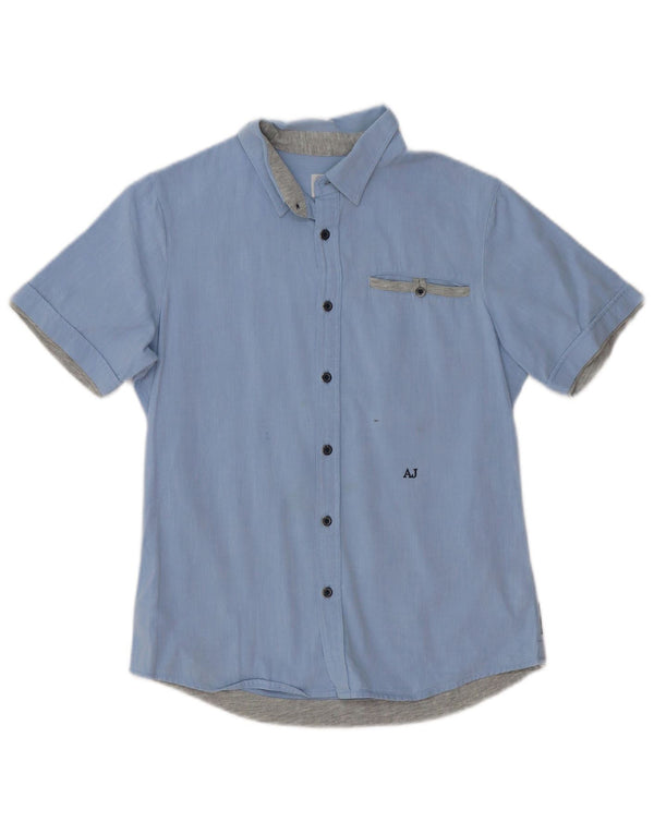 Camisa Armani Junior Menino Manga Curta 12-13 Anos Azul Algodão