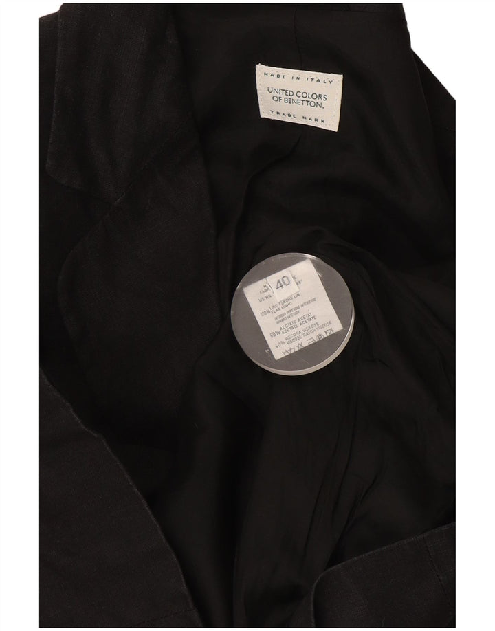 Jaqueta blazer feminina de 2 botões Benetton IT 40 linho preto pequeno