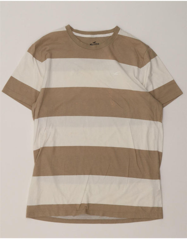 Camiseta masculina Hollister de algodão listrado marrom médio
