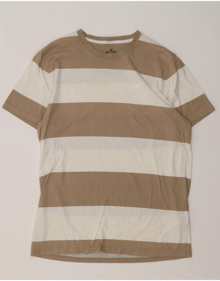 Camiseta masculina Hollister de algodão listrado marrom médio