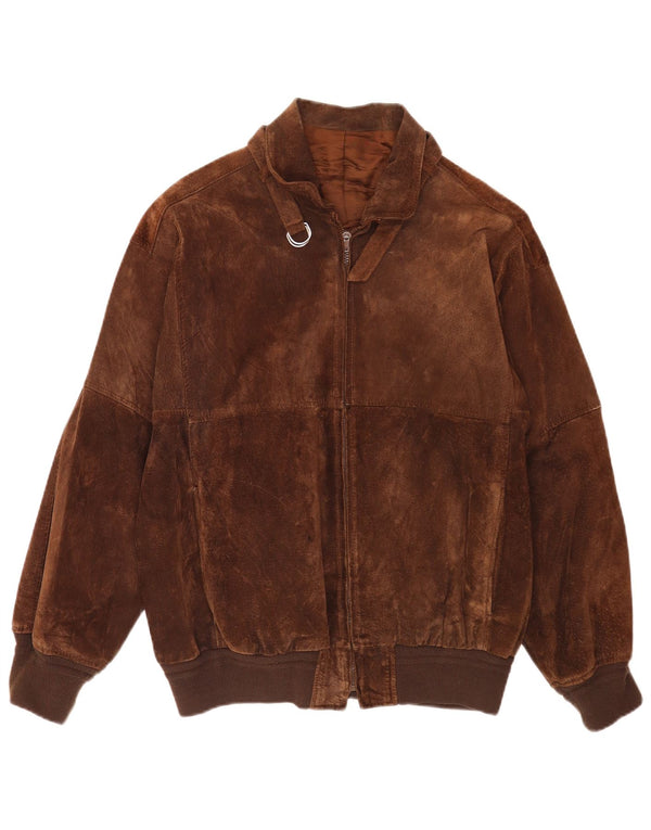 Jaqueta bomber masculina vintage de camurça UK 36 pequena marrom retrô
