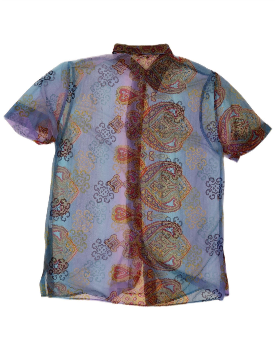 Blusa feminina VINTAGE manga curta IT 48 XL azul paisley