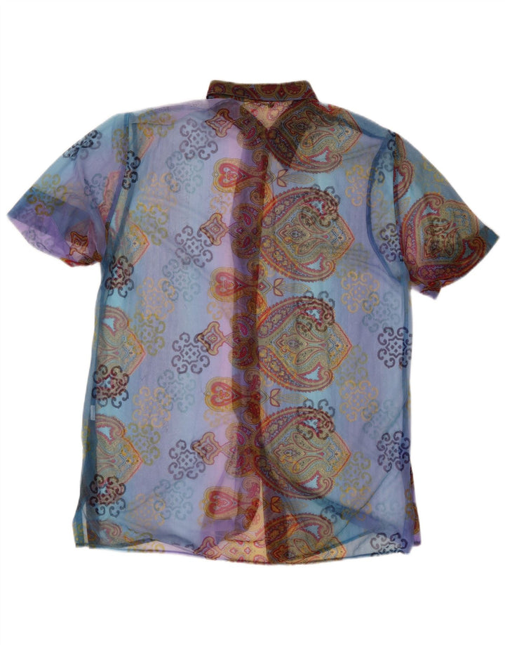 Blusa feminina VINTAGE manga curta IT 48 XL azul paisley
