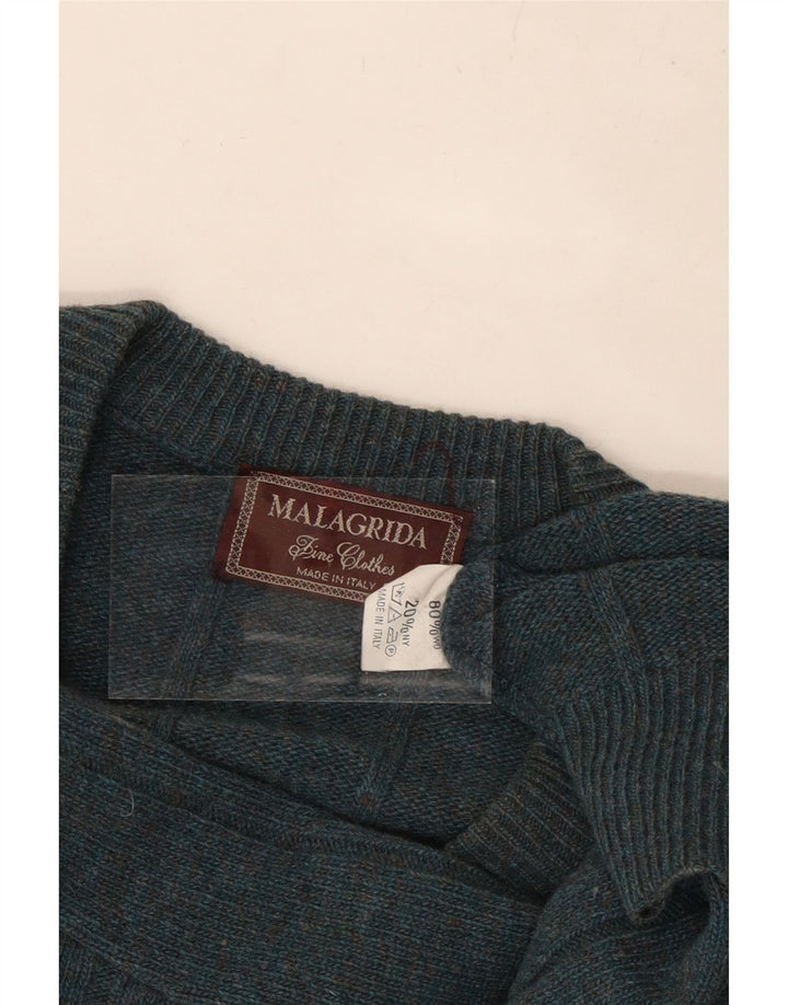 MALAGRIDA Suéter masculino com decote em V grande lã verde