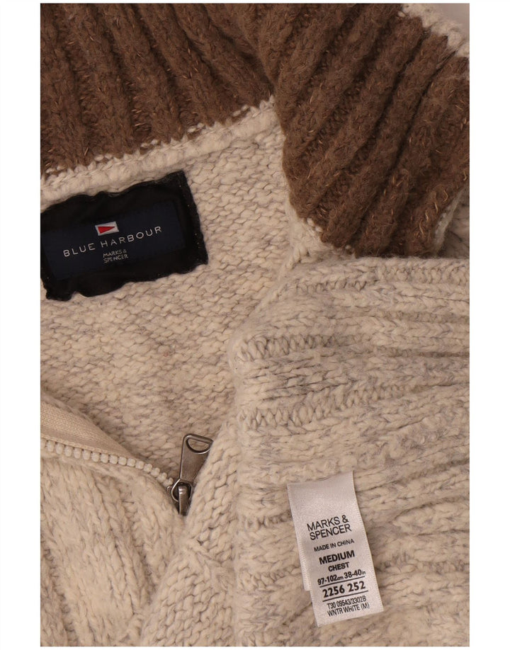 Suéter masculino Marks & Spencer Blue Harbor com zíper e gola média bege