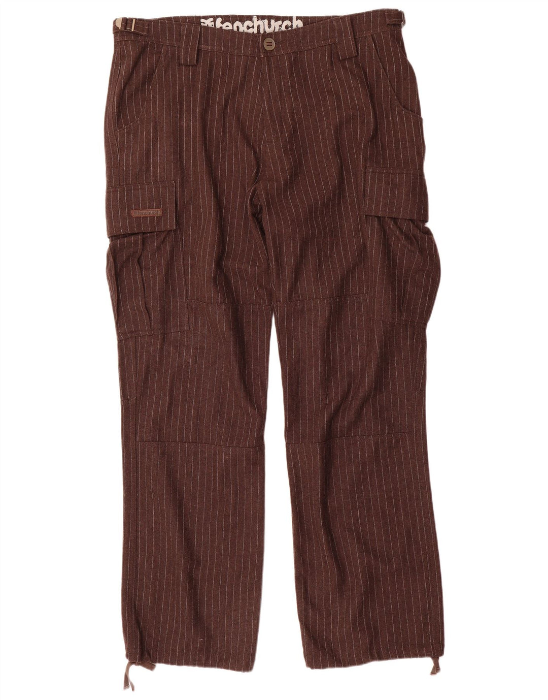 Calça cargo reta masculina Fenchurch W36 L33 poliéster listrado marrom