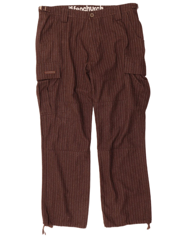 Calça cargo reta masculina Fenchurch W36 L33 poliéster listrado marrom