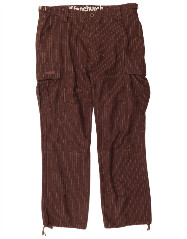 Calça cargo reta masculina Fenchurch W36 L33 poliéster listrado marrom