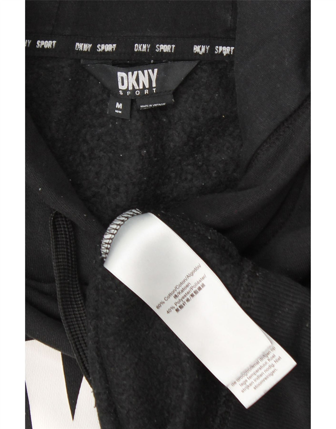 Suéter feminino Dkny com capuz e estampa de grandes dimensões UK 14 algodão preto médio
