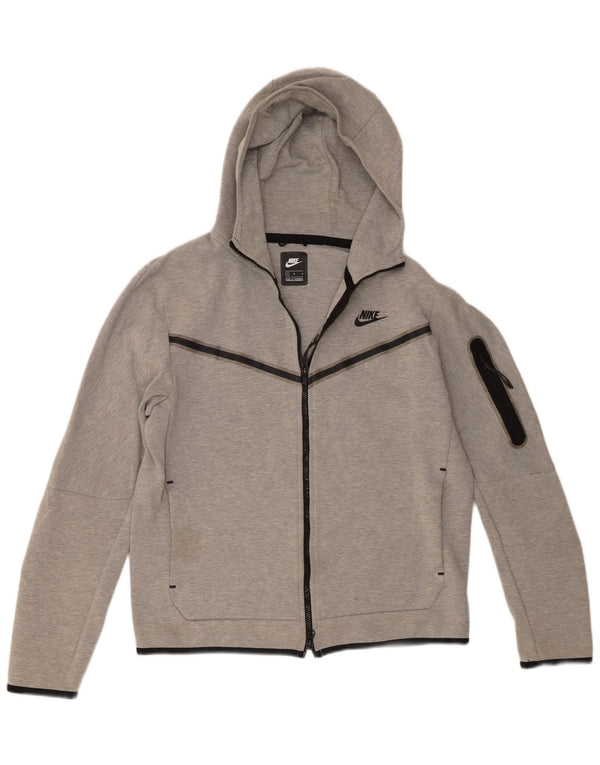 Suéter masculino Nike com capuz e zíper cinza médio algodão manchado