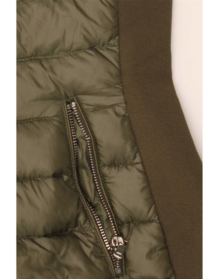 Jaqueta acolchoada com capuz feminino Zara UK 12 Medium Khaki Colourblock