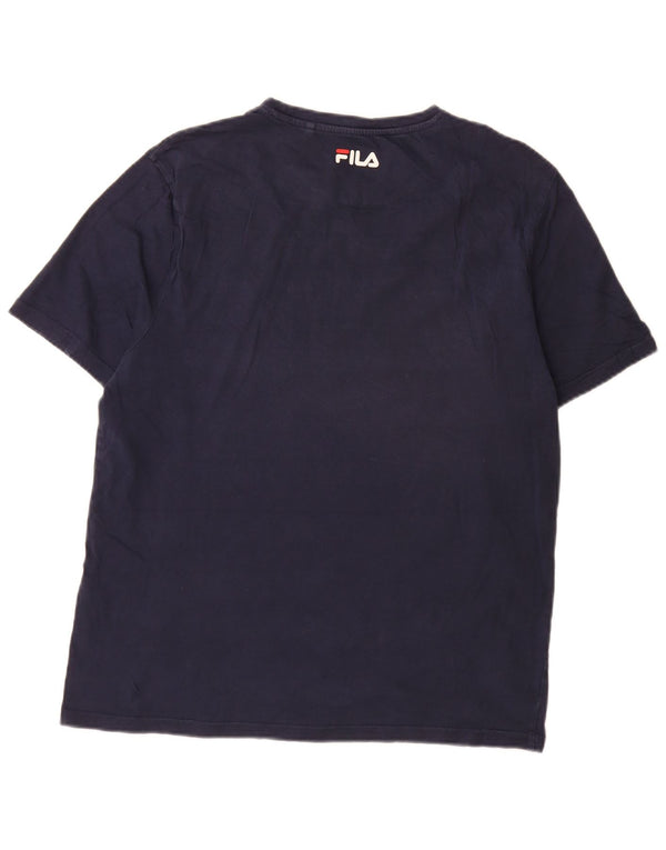 Camiseta masculina Fila Top médio azul marinho algodão colorblock